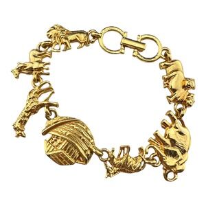 Premier Designs Gold Tone Noahs Ark Animal Charm Bracelet